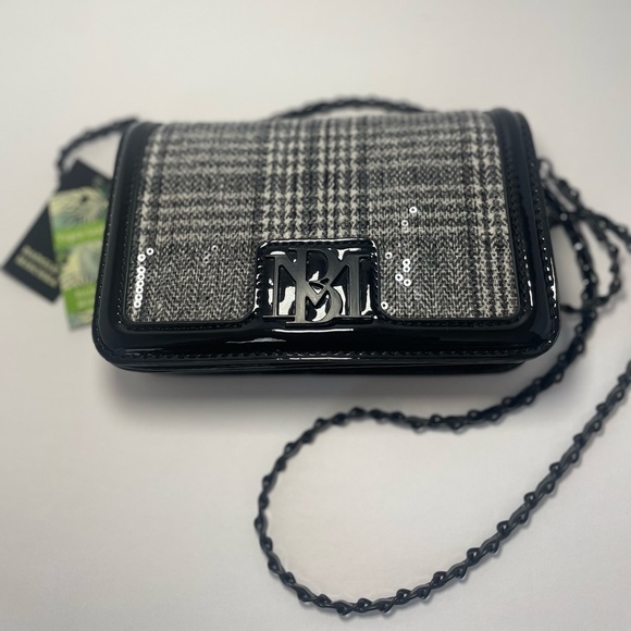 NWT Badgley Mischka Sequined Wool Plaid Crossbody Purse - Picture 1 of 11